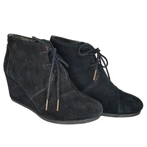 Toms Women 8.5 Black Suede Hidden Wedge Bootie Fairygoth Witchy Kala300714 NWOT